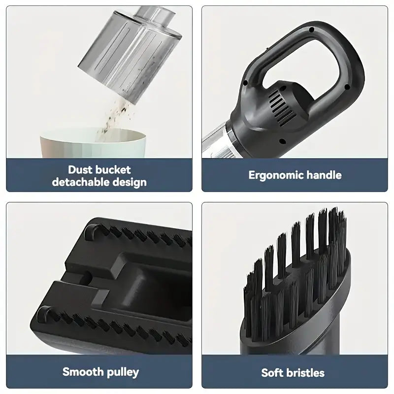 High-Suction Cordless Handheld Vacuum Cleaner - Rechargeable, Cyclonic Design for Home Use with USB Charging