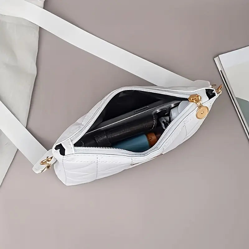 Fashionable Striped Shoulder/Body Crossbody/Handbag with Delicate Hardware Accessories, Zipper Closure, Black/White Multifunctional Bag for Daily Use and Travel