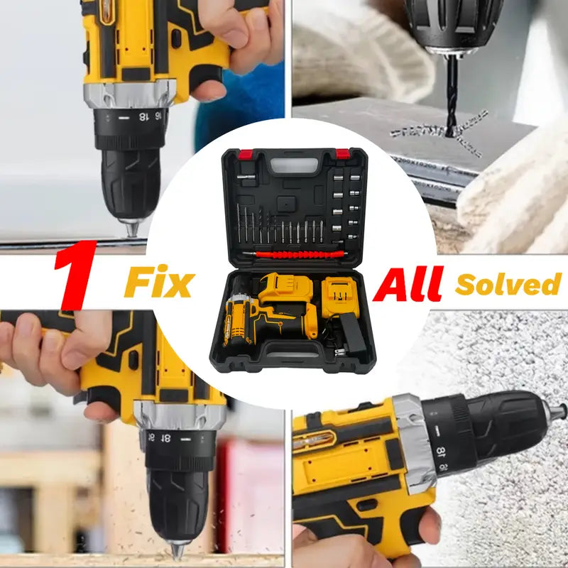 Homeowner'S 21V Drill Kit (3 Colors) | Matte Yellow/Pink/Blue | 2×1200mAh | 24pcs Bits | Ceiling Grids | Smart Home Wiring | Furniture Assembler