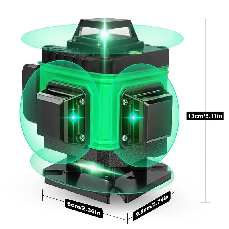 Tegatok Self-Leveling 4D Green Laser Level Pro with 360° Rotation, 16-Line Heavy-Duty Carbon Construction Laser Projector, Manual/ Auto Leveling Mode, Tripod-Compatible ( Plug) for Construction, Picture Hanging, Installation