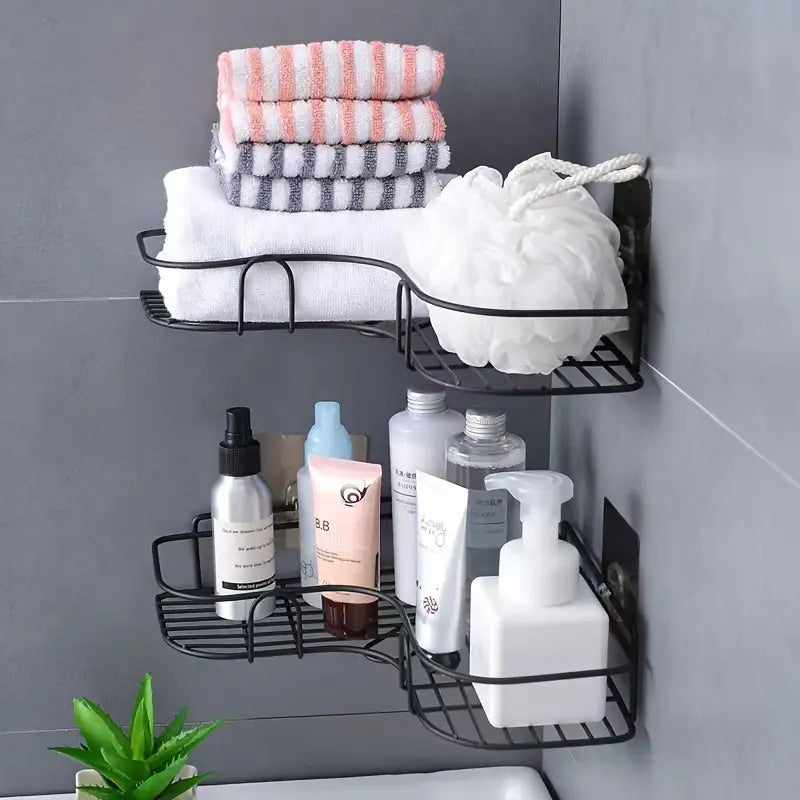 Stainless Steel Corner Shower Shelf - Rustproof, Double Groove Wall-Mounted Bathroom Organizer for Shampoo, Conditioner, and Cosmetics Storage, Shower Caddies