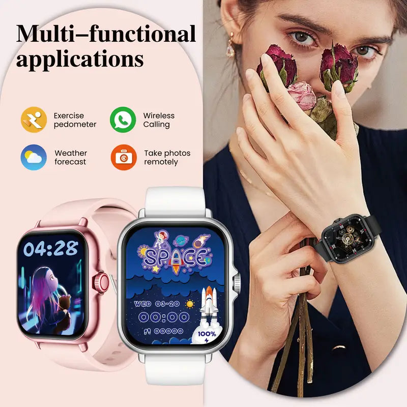 Multifunctional Sports Smart Watch, 1.83-inch Full Touch Screen Wireless Calling and Messages, Fitness Tracking Smart Watch with Multiple Sports Modes, Compatible with for Iphone and Android Phones