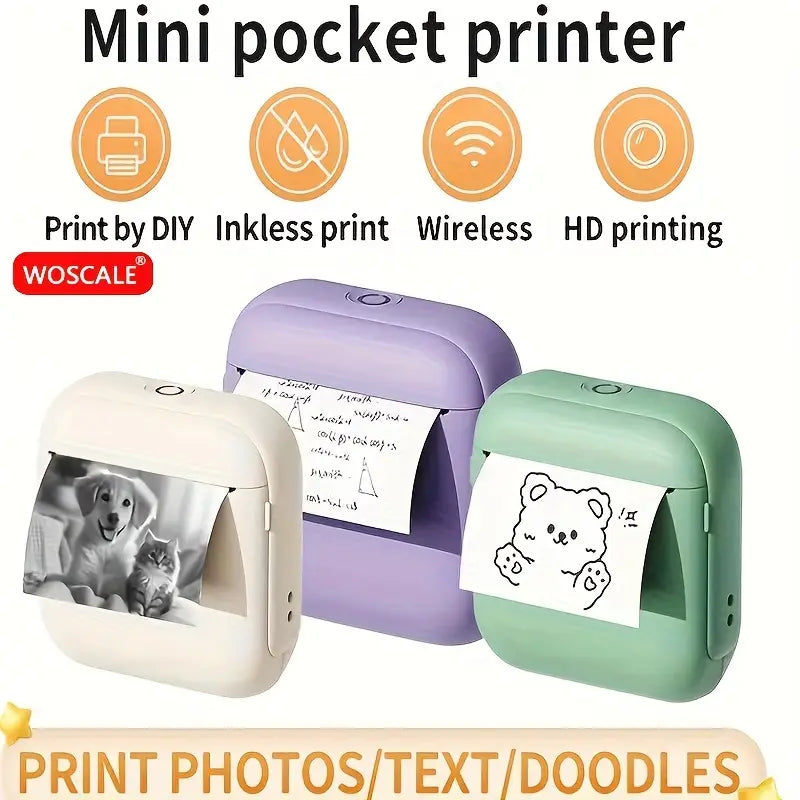 Portable Thermal Printer with Instant Print - USB-Powered Compact Thermal Printer for iOS/Android Devices, Instant Photo & Document Printing, Portable Office & Home Use