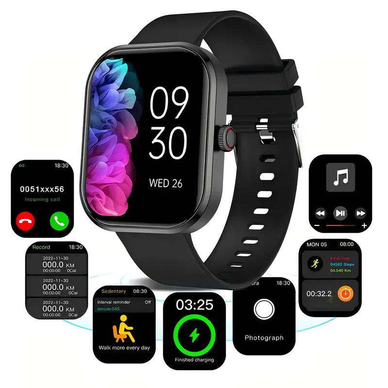 New Unisex Smartwatch Gift, 2.01-Inch Full Touchscreen Smartwatch with Calling/Answering, 100+ Exercise Modes, Pedometer, Distance, Calories