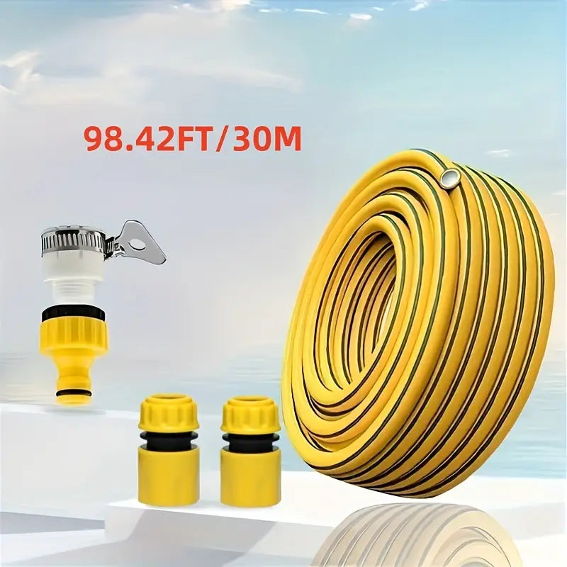 Flexible Water Hose with Quick Connector - Durable PVC & Elastane Blend, High-Pressure Resistant, US/EU Threads for Garden, Lawn, Car Washing, Garage Irrigation & Outdoor Cleaning