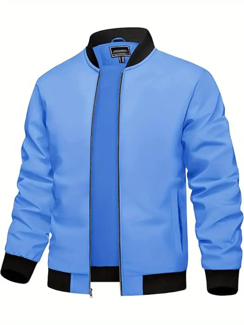 Men's Lightweight Bomber Jacket - Lightweight Zip-Up Coat with Stand-Up Collar & Side Pockets, No-Lining Casual Outerwear for Spring/Fall, Everyday