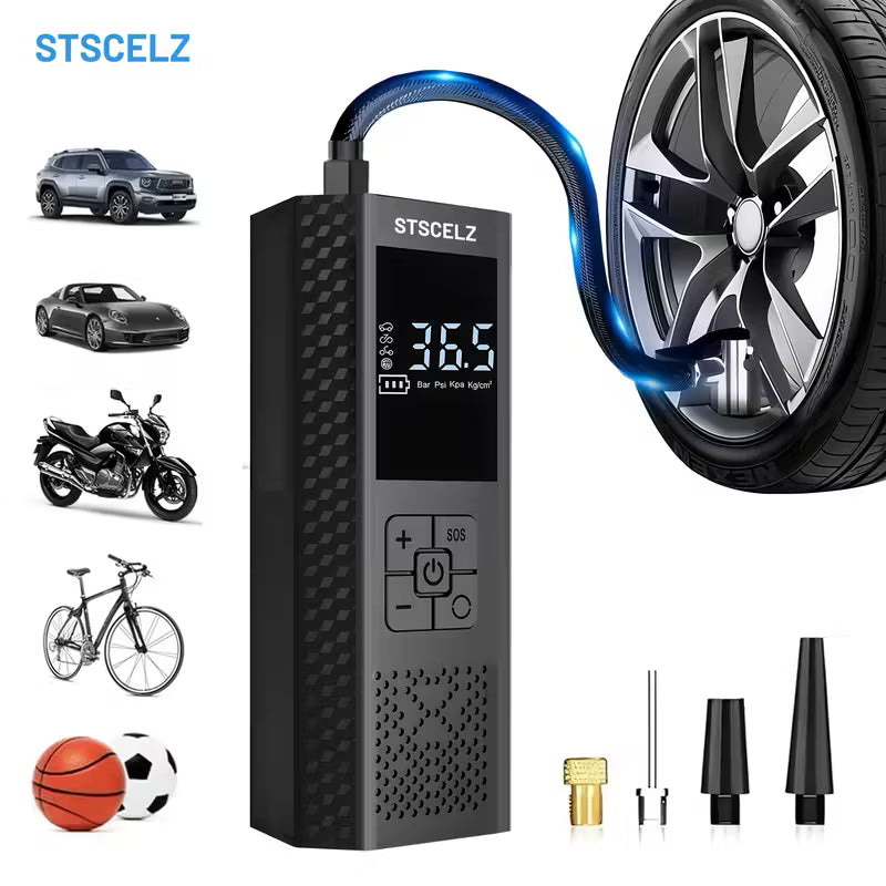 Tire Inflator Portable Air Compressor - 3X Fast 150 PSI Car Tire Air Pump - Cordless Car Tire Inflator with Pressure Gauge and LED Ligh