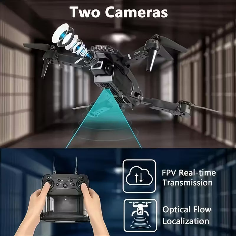 E88 Drone with Camera, Foldable Rc Drone with APP Control, Real-time Video Remote Control Quadcopter, Comes with 2 Batteries, Birthday Gift Indoor And Outdoor Drone Aircraft