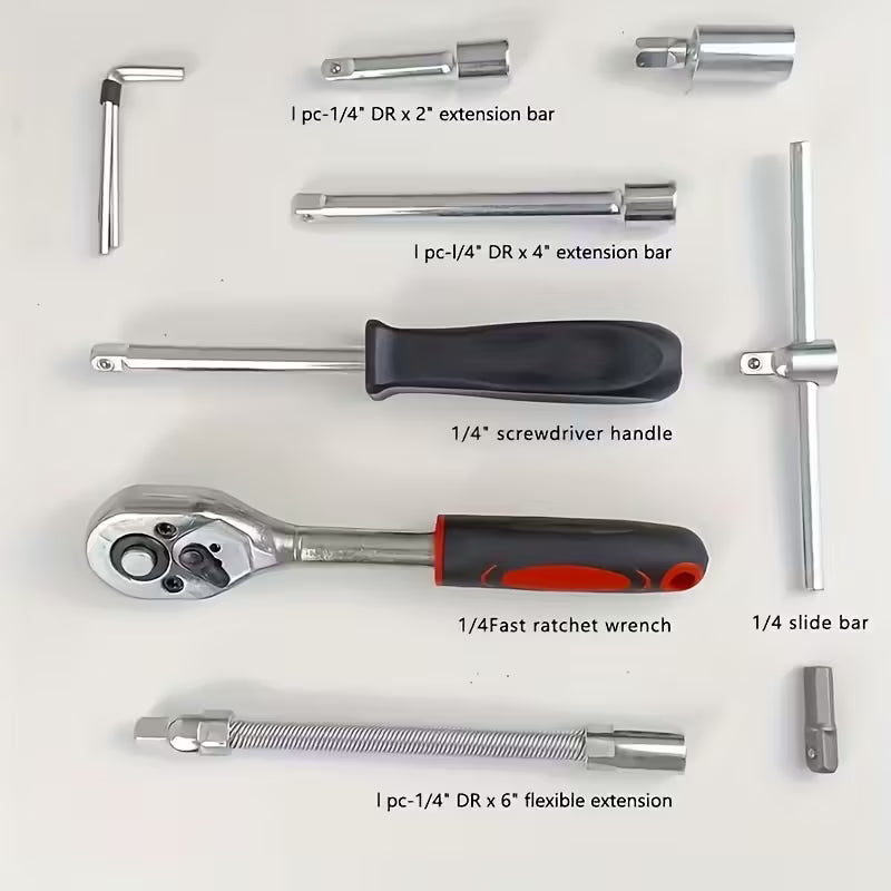 High-end Professional Tool Set, Auto/bicycle Repair Machinery Kit, 1/2 Inch *1/4 Inch 3/8 Inch Drive Depth And Standard Wrench Set, Race-grade Auto Parts Repair Ratchet Wrench And Other Auto Repair Accessories Tool Set