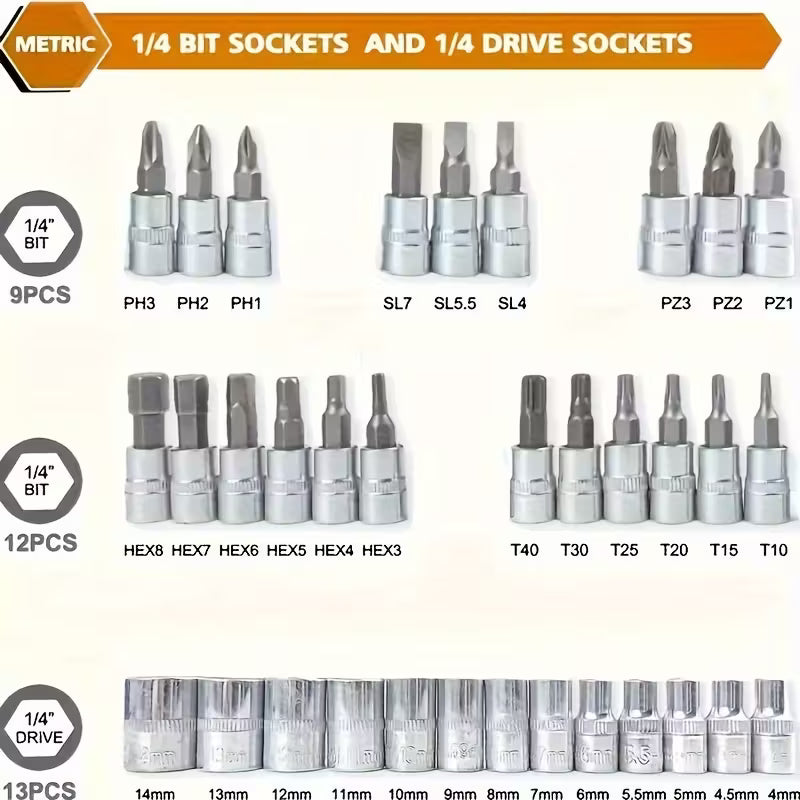 High-end Professional Tool Set, Auto/bicycle Repair Machinery Kit, 1/2 Inch *1/4 Inch 3/8 Inch Drive Depth And Standard Wrench Set, Race-grade Auto Parts Repair Ratchet Wrench And Other Auto Repair Accessories Tool Set