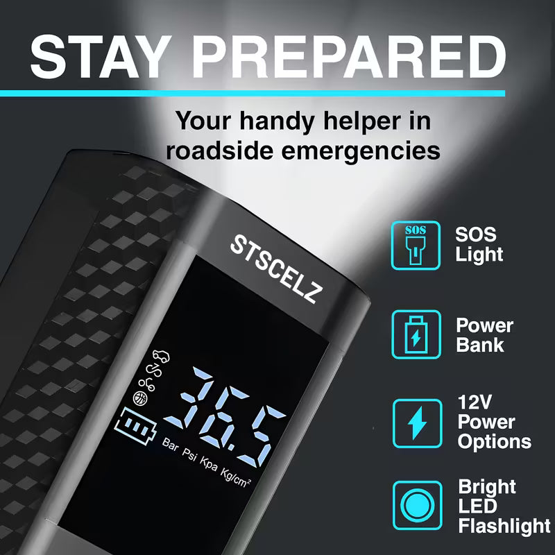 Tire Inflator Portable Air Compressor - 3X Fast 150 PSI Car Tire Air Pump - Cordless Car Tire Inflator with Pressure Gauge and LED Ligh