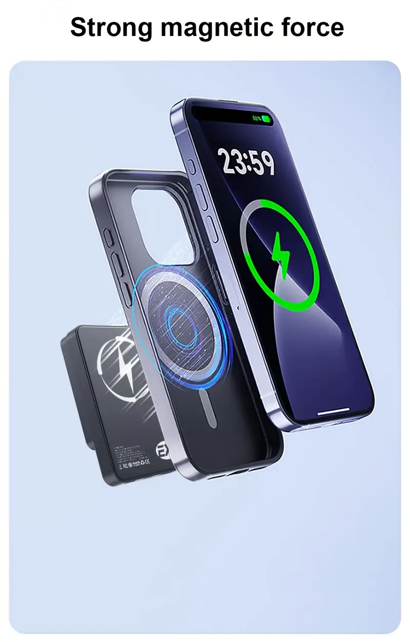 EXJ 10000mAh Magnetic Wireless Power Bank, 22.5W Fast Charging Portable Charger with USB-C & Type-C Ports, LED Display, Compact Design for iPhone 16/15/14/13/12 Series