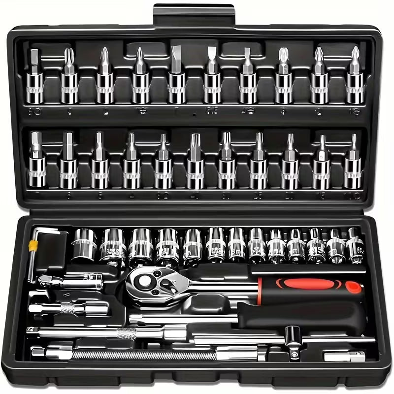 High-end Professional Tool Set, Auto/bicycle Repair Machinery Kit, 1/2 Inch *1/4 Inch 3/8 Inch Drive Depth And Standard Wrench Set, Race-grade Auto Parts Repair Ratchet Wrench And Other Auto Repair Accessories Tool Set