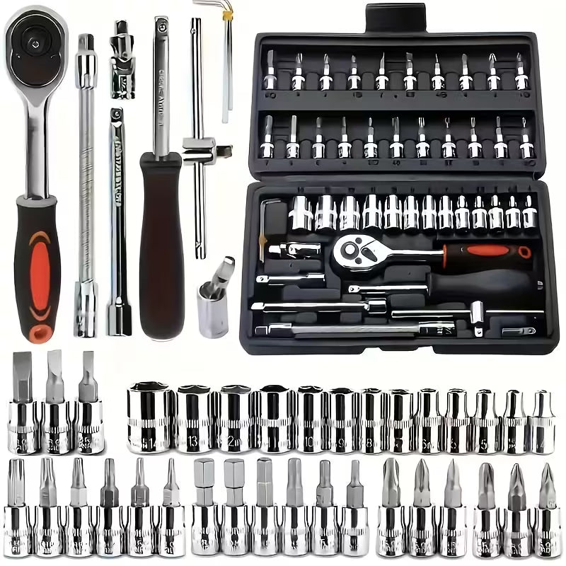 High-end Professional Tool Set, Auto/bicycle Repair Machinery Kit, 1/2 Inch *1/4 Inch 3/8 Inch Drive Depth And Standard Wrench Set, Race-grade Auto Parts Repair Ratchet Wrench And Other Auto Repair Accessories Tool Set