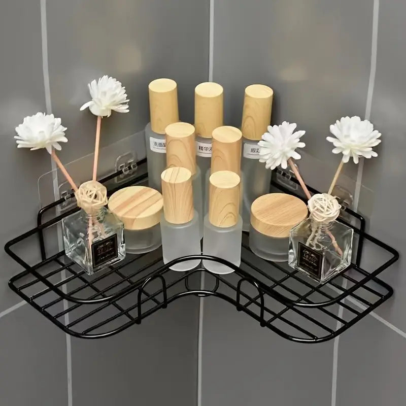 Stainless Steel Corner Shower Shelf - Rustproof, Double Groove Wall-Mounted Bathroom Organizer for Shampoo, Conditioner, and Cosmetics Storage, Shower Caddies