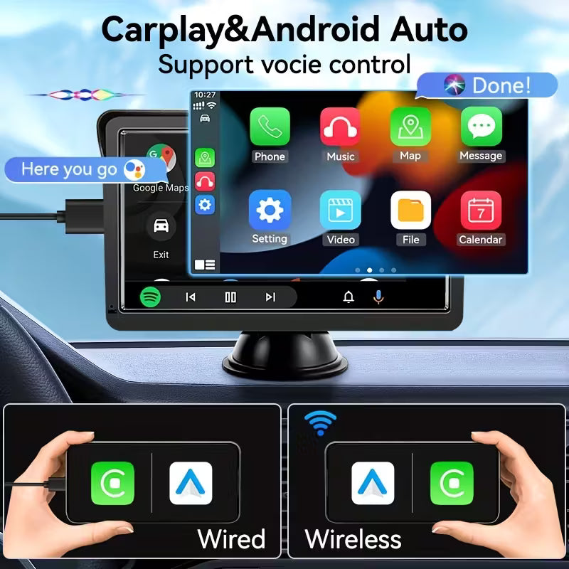 VENBES 10.26" Carplay Android Auto Universal Car Multimedia Video Player with HD Touch Screen, Rear View Camera & Wireless - 12V Car Plug, Wireless, Line-in Auxiliary, Without Battery, Car Video Player, Vehicle Entertainment, Modern Car Accessory