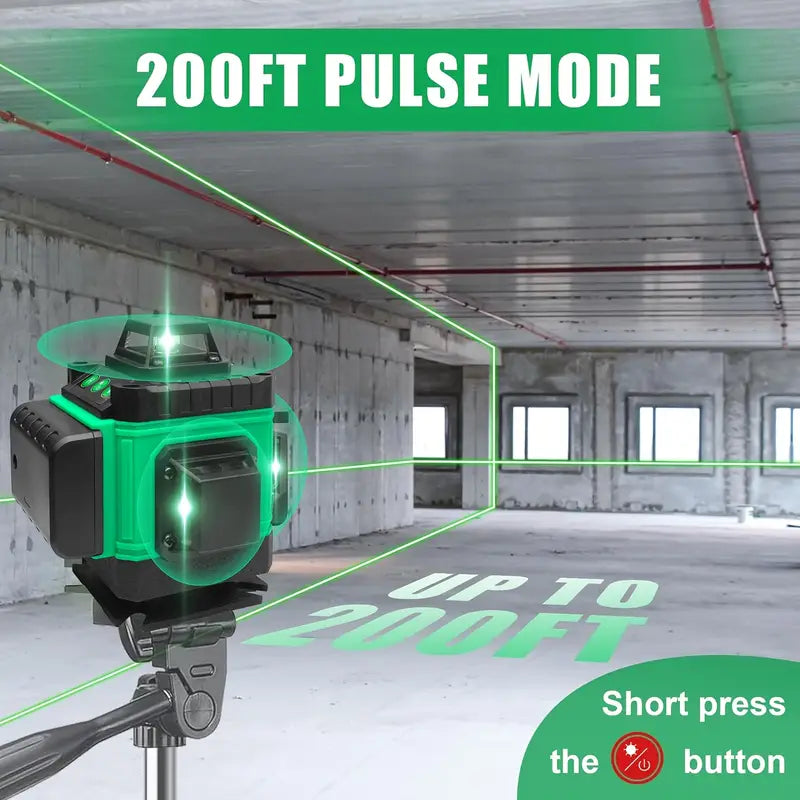 Tegatok Self-Leveling 4D Green Laser Level Pro with 360° Rotation, 16-Line Heavy-Duty Carbon Construction Laser Projector, Manual/ Auto Leveling Mode, Tripod-Compatible ( Plug) for Construction, Picture Hanging, Installation